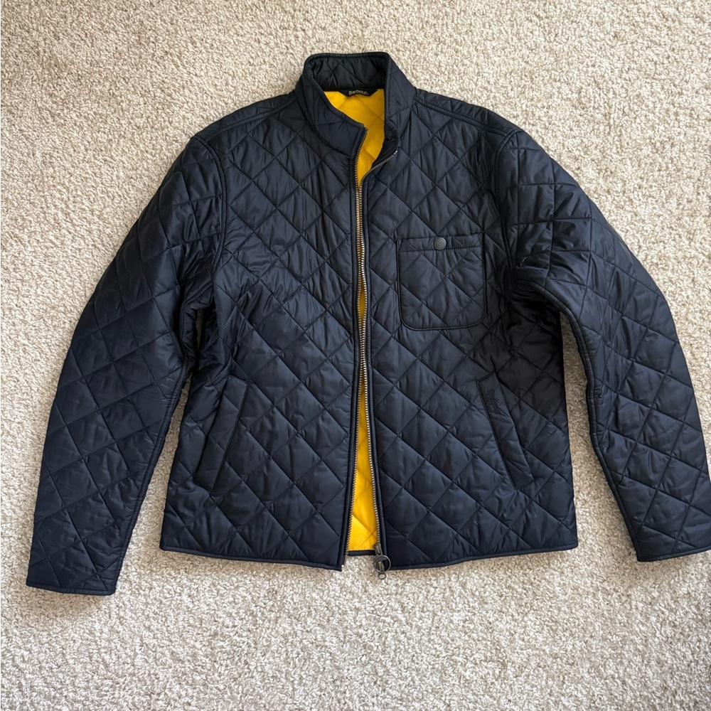 Barbour Black Quilted Jacket with Yellow Lining